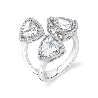 14K Gold 6.53CT Diamond White Topaz Ring Triangle Trillion Cocktail Natural