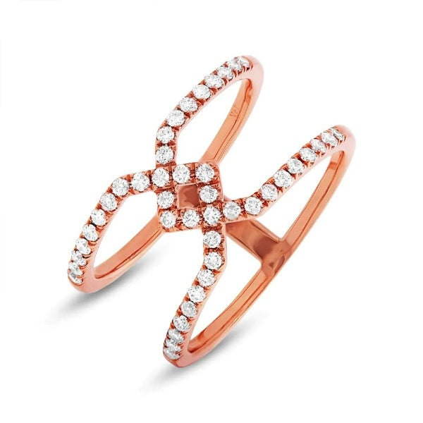 14K Gold 0.40 CT Diamond Ring Crossover X Women's Cocktail Right Hand