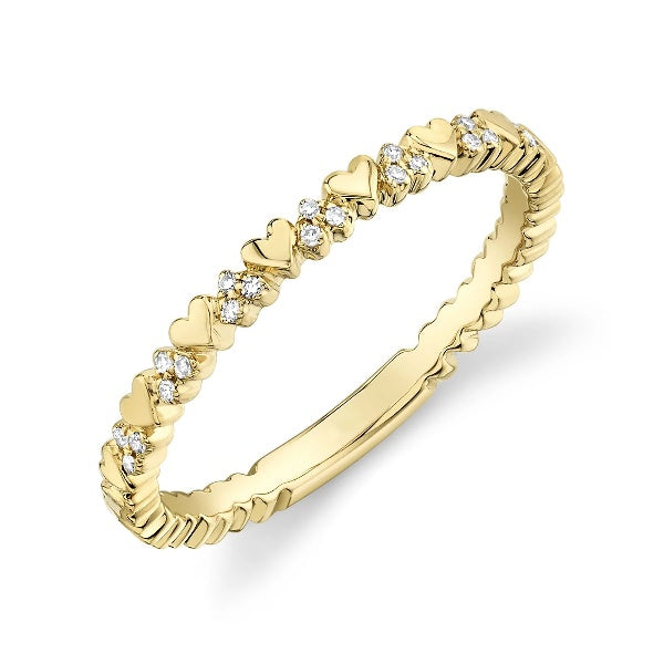 14K Gold 0.05 CT Womens Natural Round Cut Diamond Heart Shape Band Ring