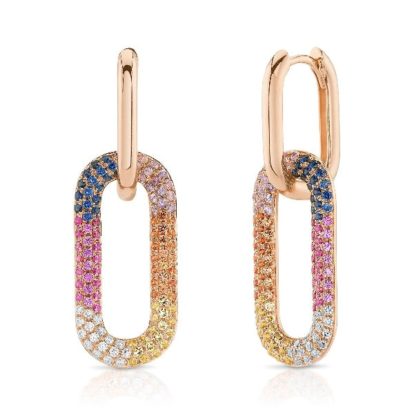 14K Gold 1.18 CT Multi Color Gemstone Diamond Rainbow Earrings Drop Dangle