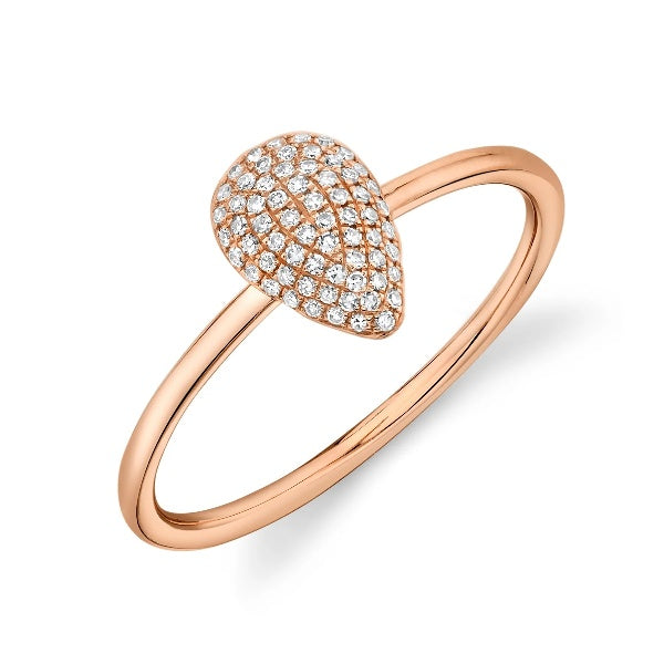 14K Gold 0.13 CT Diamond Pave Pear Teardrop Dome Ring Natural Round Cut