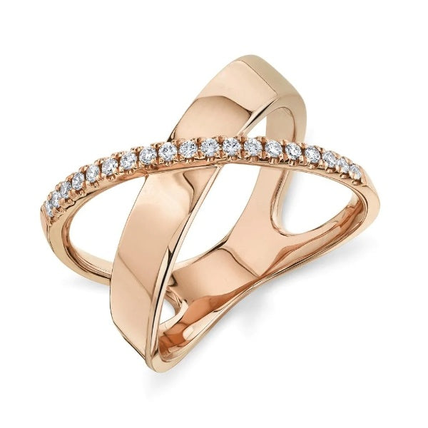 14k Gold 0.19 CT Diamond Crossover X Wide Ring natural Round Cut