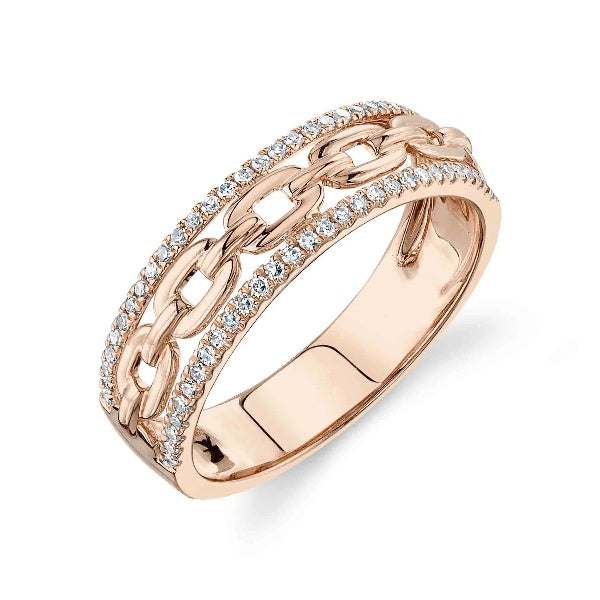 14K Gold 0.19 CT Chain Link Diamond Ring Band Women's Wedding Anniversary Fashion