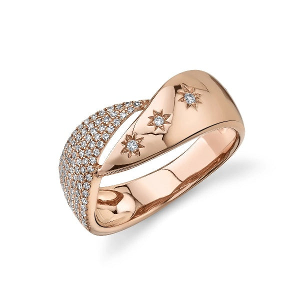 14K Gold 0.24 CT Diamond Star Ring Unique Cocktail Statement Right Hand