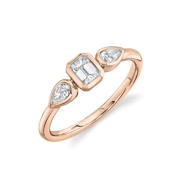 14K Gold 0.31 CT Diamond Emerald Cut Pear Cocktail Ring Women Statement Right Hand