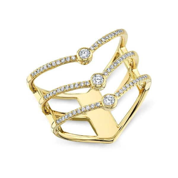 14K Gold 0.30 CT Diamond Bezel Connecting Arrow Open Ring Natural Round Cut