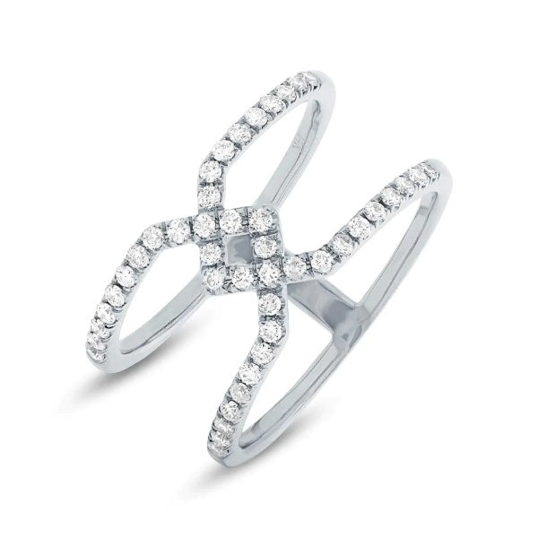 14K Gold 0.40 CT Diamond Ring Crossover X Women's Cocktail Right Hand