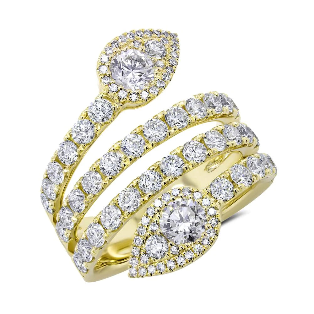 14K Gold 3.01 CT Diamond Swirl Wrap Ring Pear Teardrop Cocktail Statement