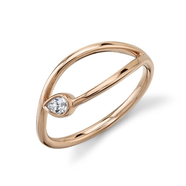 14K Gold 0.08 CT Pear Diamond Ring Statement Cocktail Right Hand Womens Unique