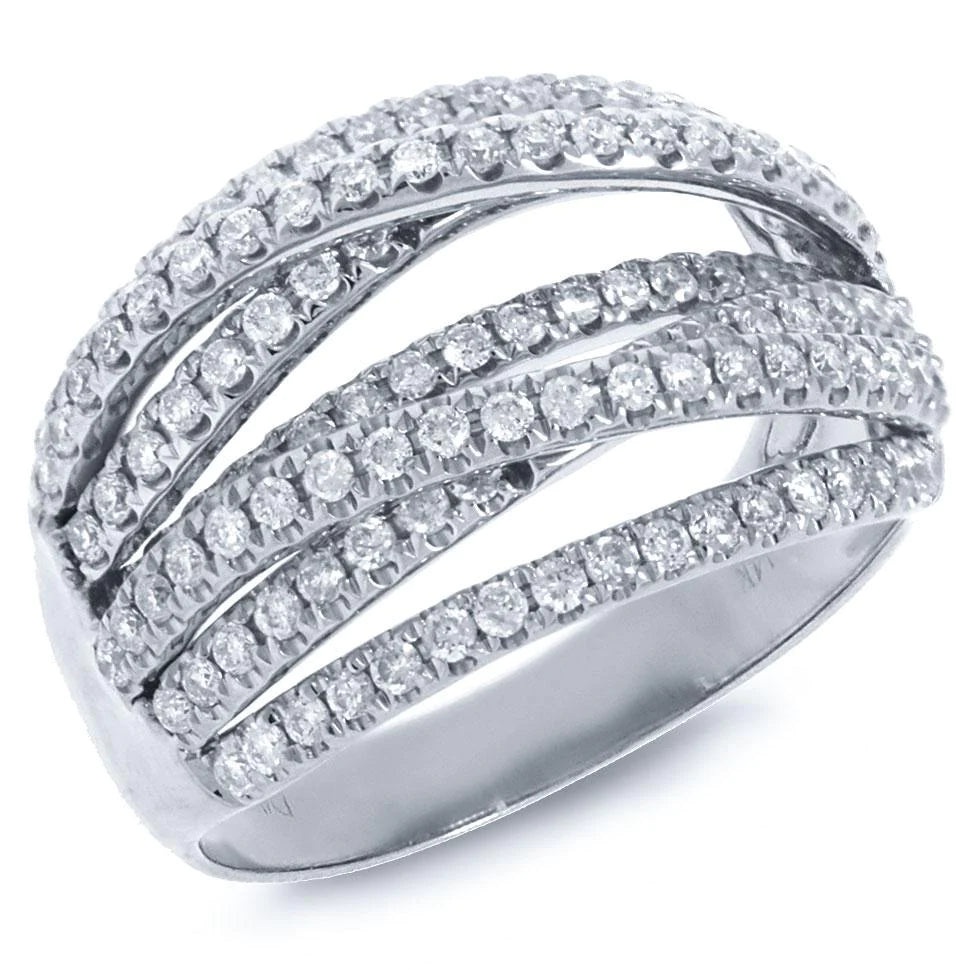 14K Gold 0.91 CT Diamond Bridge Crossover Ring Layered Crisscross Cocktail Womens