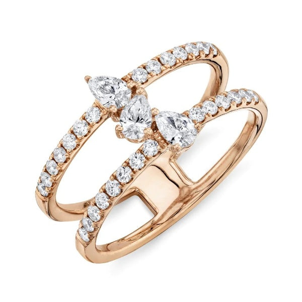 14K Gold 0.34 CT Pear Cut Diamond Open Cocktail Ring Right Hand Women's Natural