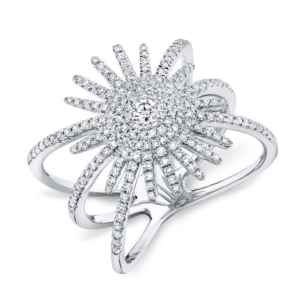 14K Gold 0.57 CT Diamond Starburst Ring Women Cocktail Statement Round Cut 7