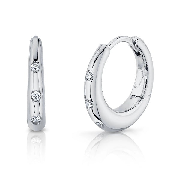 14K Gold 0.12 CT Bezel Set Diamond Huggie Earrings Round Cut Natural