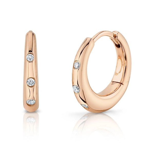 14K Gold 0.12 CT Bezel Set Diamond Huggie Earrings Round Cut Natural
