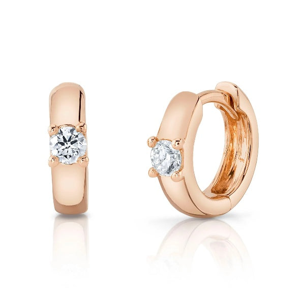 14K Gold 0.16CT Diamond Huggie Earrings Round Cut Natural Single Stone