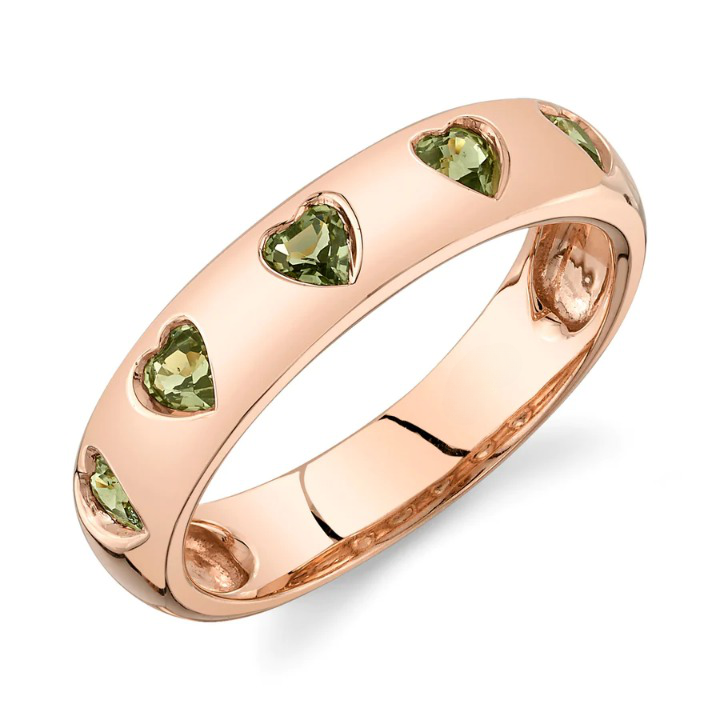 14K Gold 0.62 CT Green Sapphire Heart Band Ring