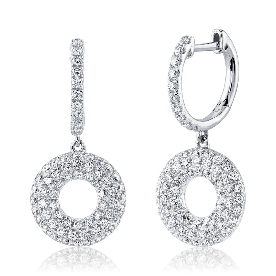 14K White Gold Diamond Circle Drop Earrings