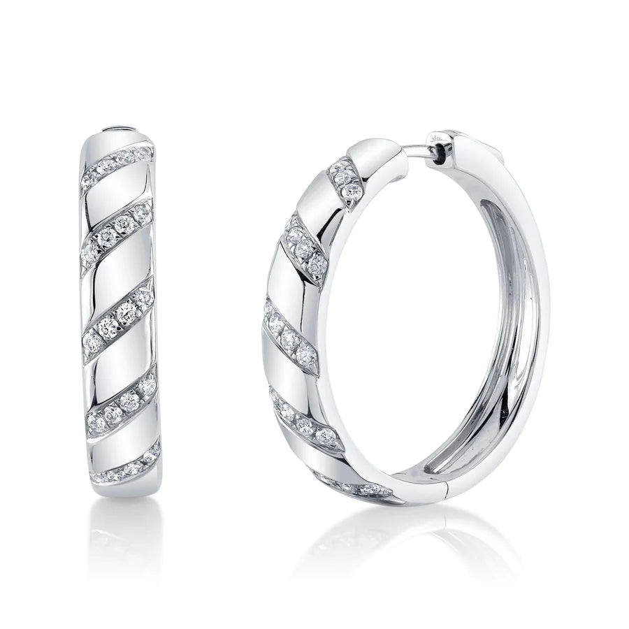14K Gold Diamond Slanted Hoop Earrings