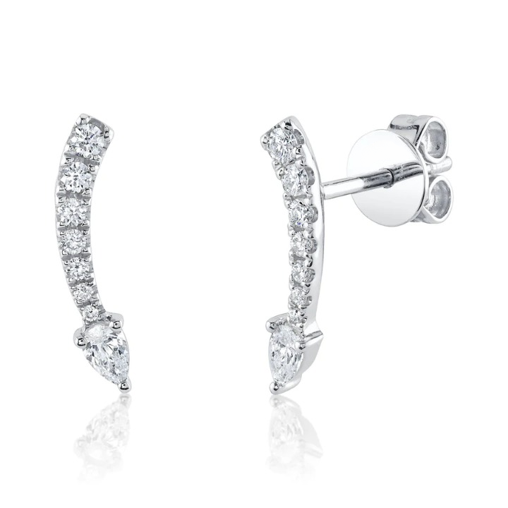 14K Gold Diamond Climber Crawler Stud Earrings