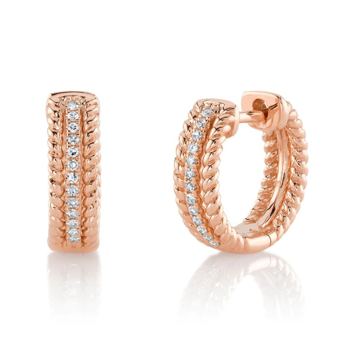 14K Gold Diamond Braided Huggie Earrings