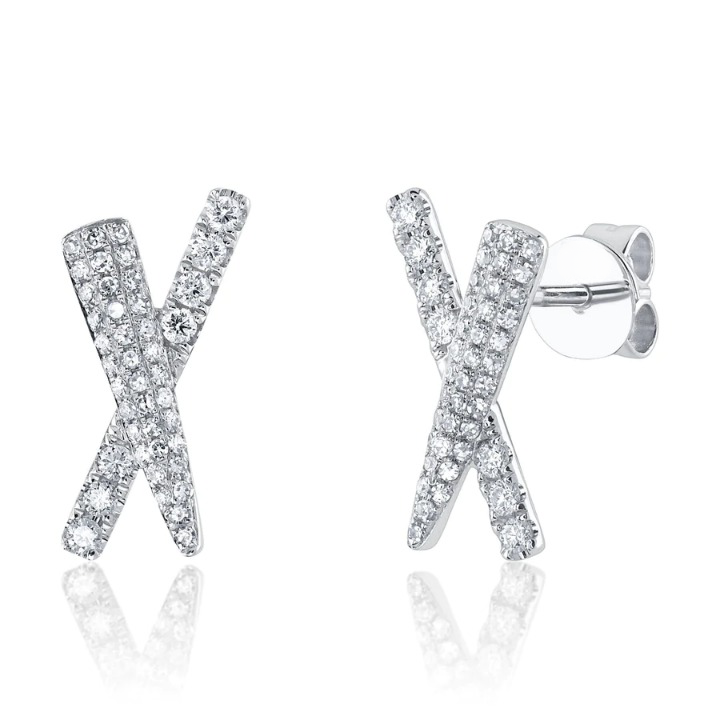 14K Gold Diamond X Stud Push Back Earrings