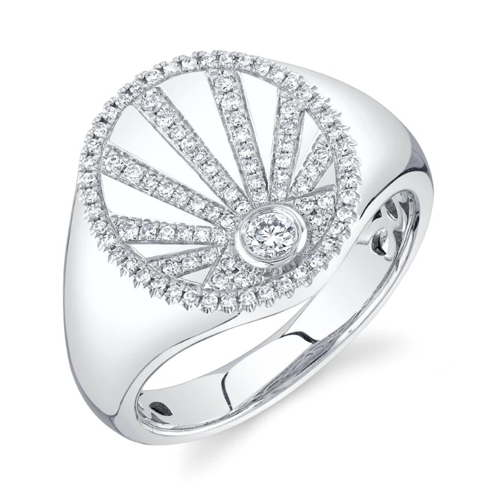 14K Gold Diamond Bezel Eye Signet Ring