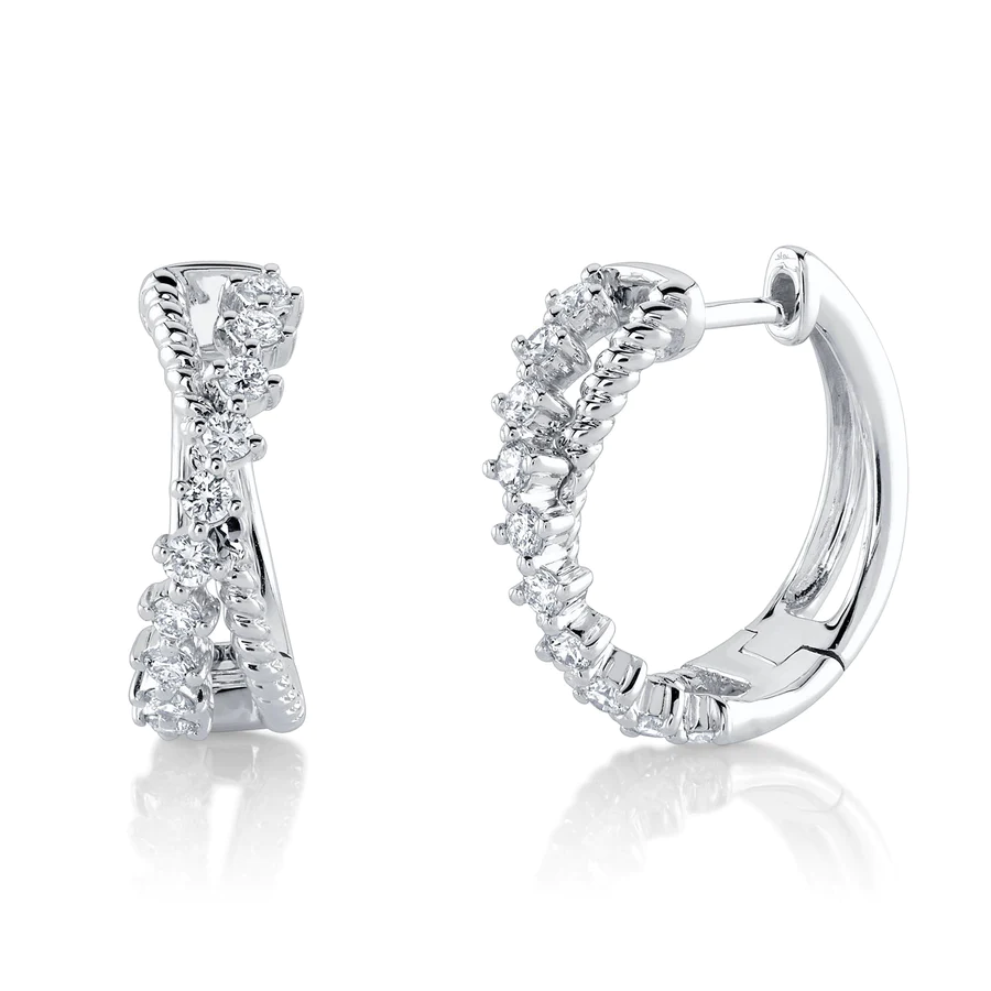 14K Gold Diamond Bridge X Crossover Hoop Earrings