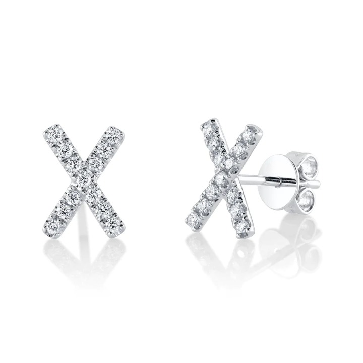 14K Gold Diamond X Stud Earrings