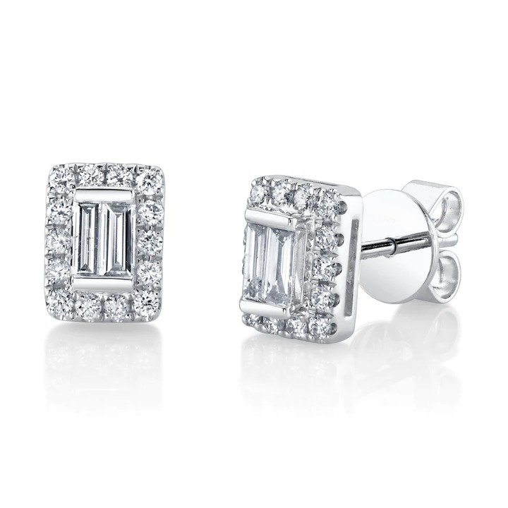 14K Gold Diamond Rectangular Stud Earrings