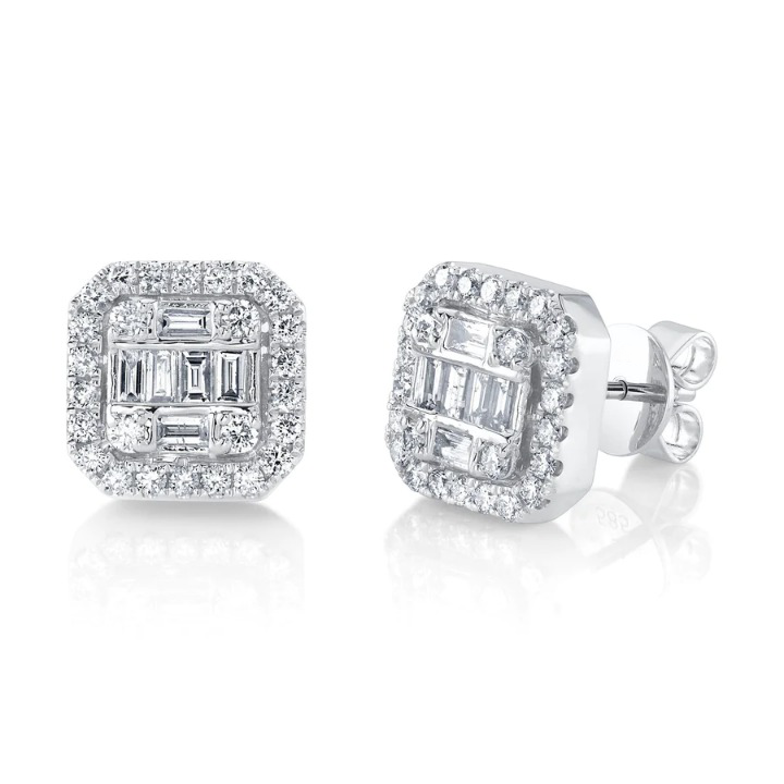 14K Gold Diamond Octagon Stud Earrings