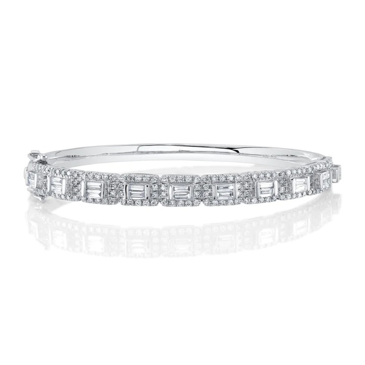 14K Gold Diamond Baguette Bangle Bracelet