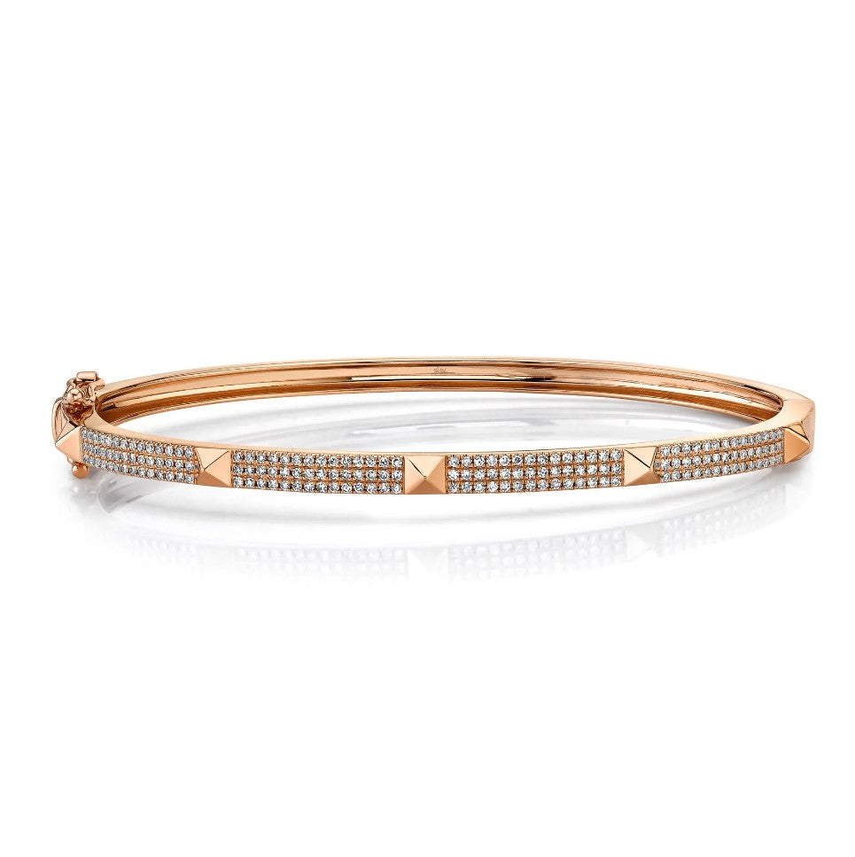14K Gold 0.45 CT Diamond Spike Pyramid Bangle Bracelet Lock Round Cut Pave