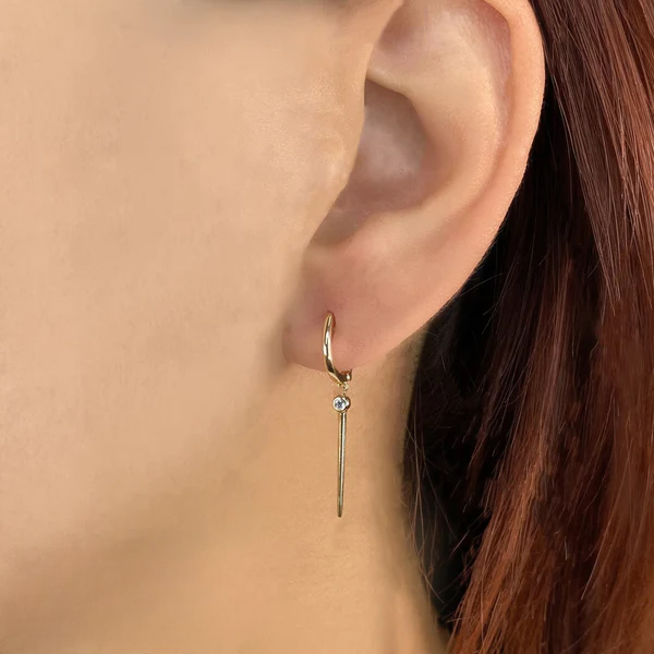 14K Gold Diamond Bezel Drop Earrings