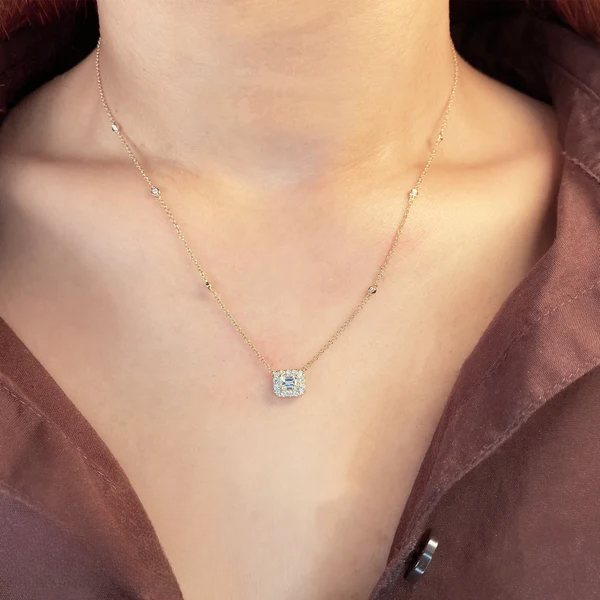 14K Gold Diamond By The Yard Station Necklace