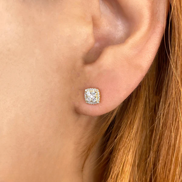 14K Gold Diamond Square Stud Earrings