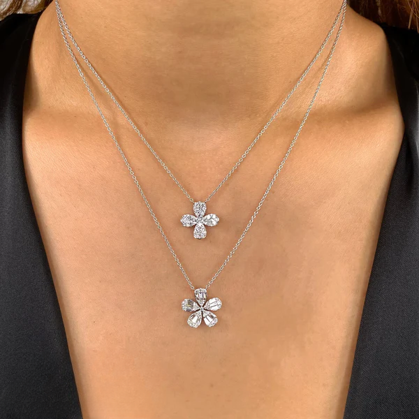 14K Gold Diamond Flower Necklace