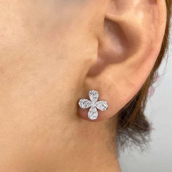 14K Gold Diamond Flower Stud Earrings