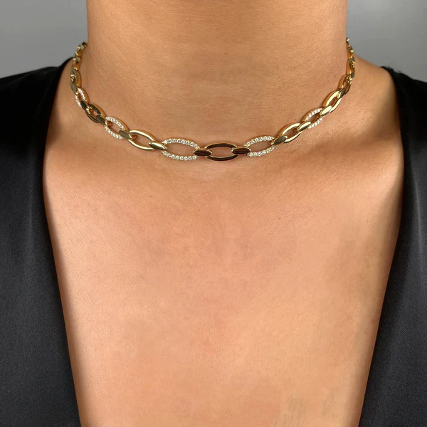14K Gold Diamond Link Necklace