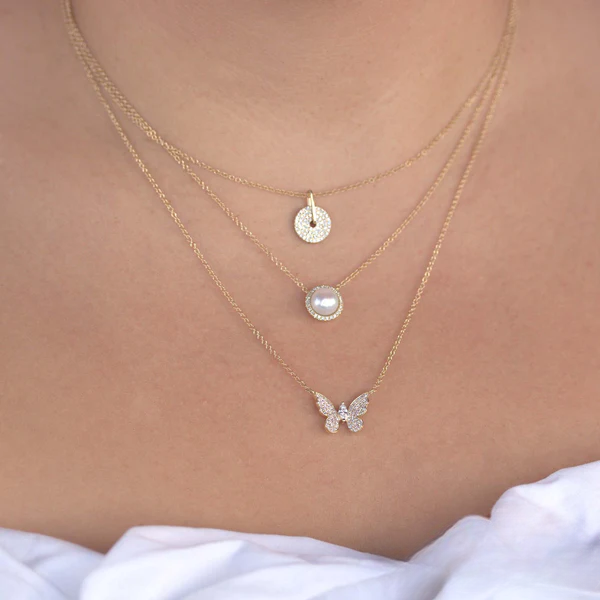 14K Gold Diamond Circle Disc Necklace