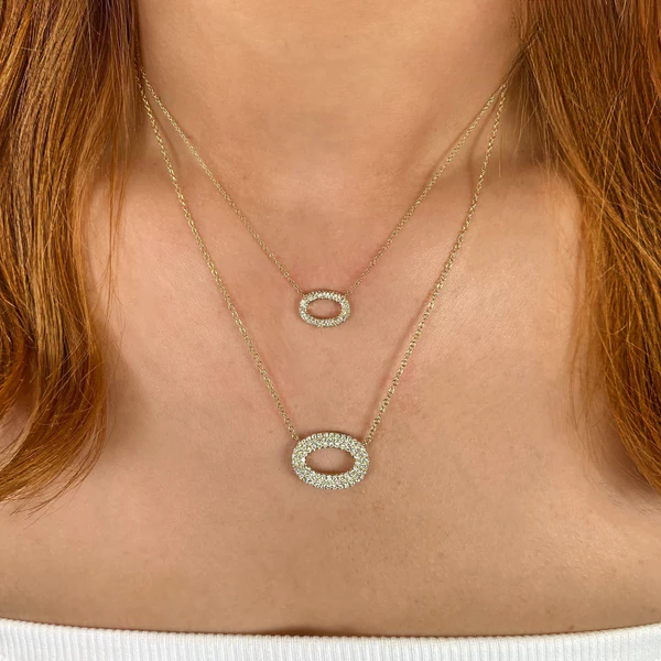 14K Gold Oval Halo Diamond Necklace