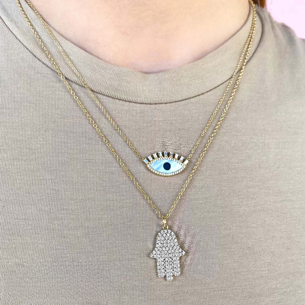 14K Gold Diamond Hamsa Hand Necklace