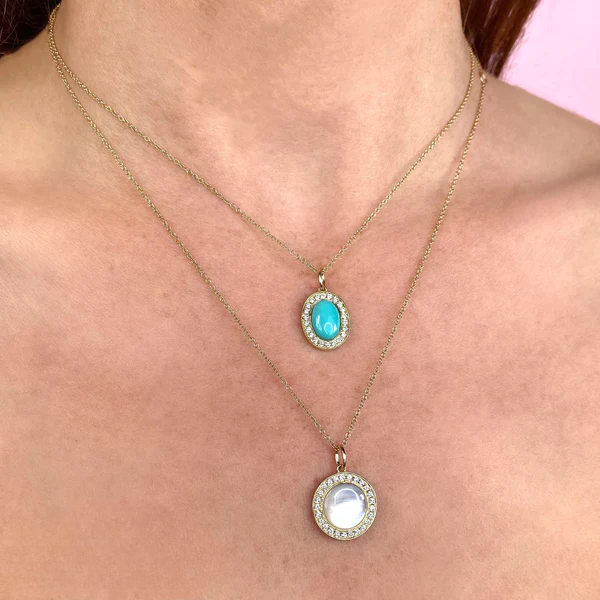 14K Gold Turquoise Diamond Necklace
