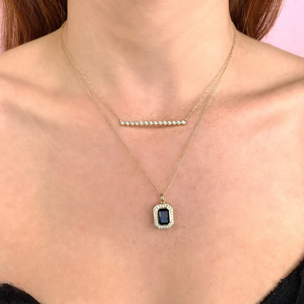 14K Gold Diamond Bezel Bar Necklace