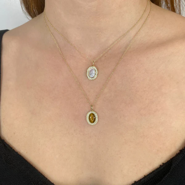 14K Gold Pearl Diamond Pendant Necklace