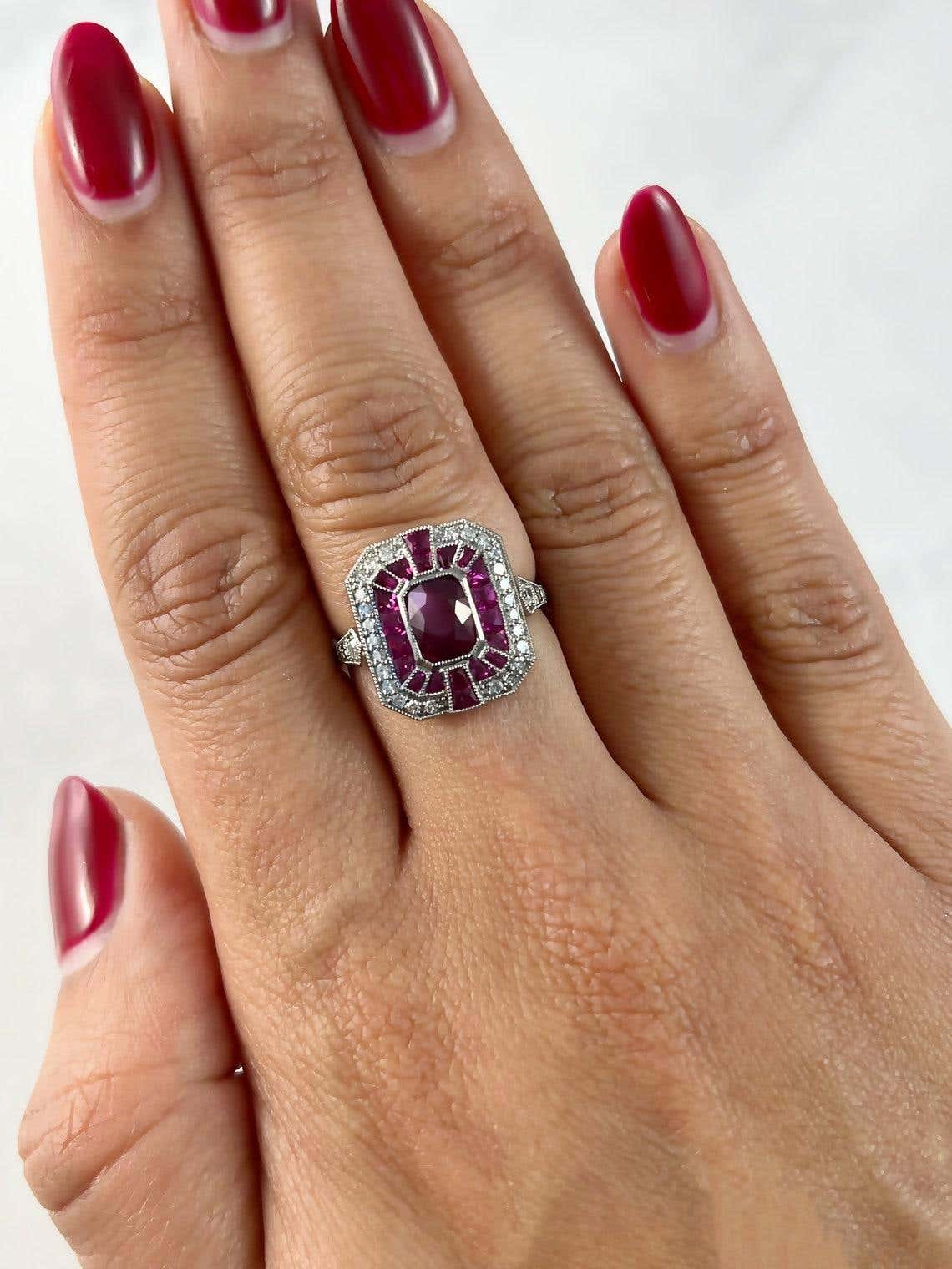 Ruby Diamond Art Deco Platinum Ring