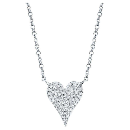 0.11 Carat Heart Shape Round Cut Pave Diamond White Gold Pendant Necklace