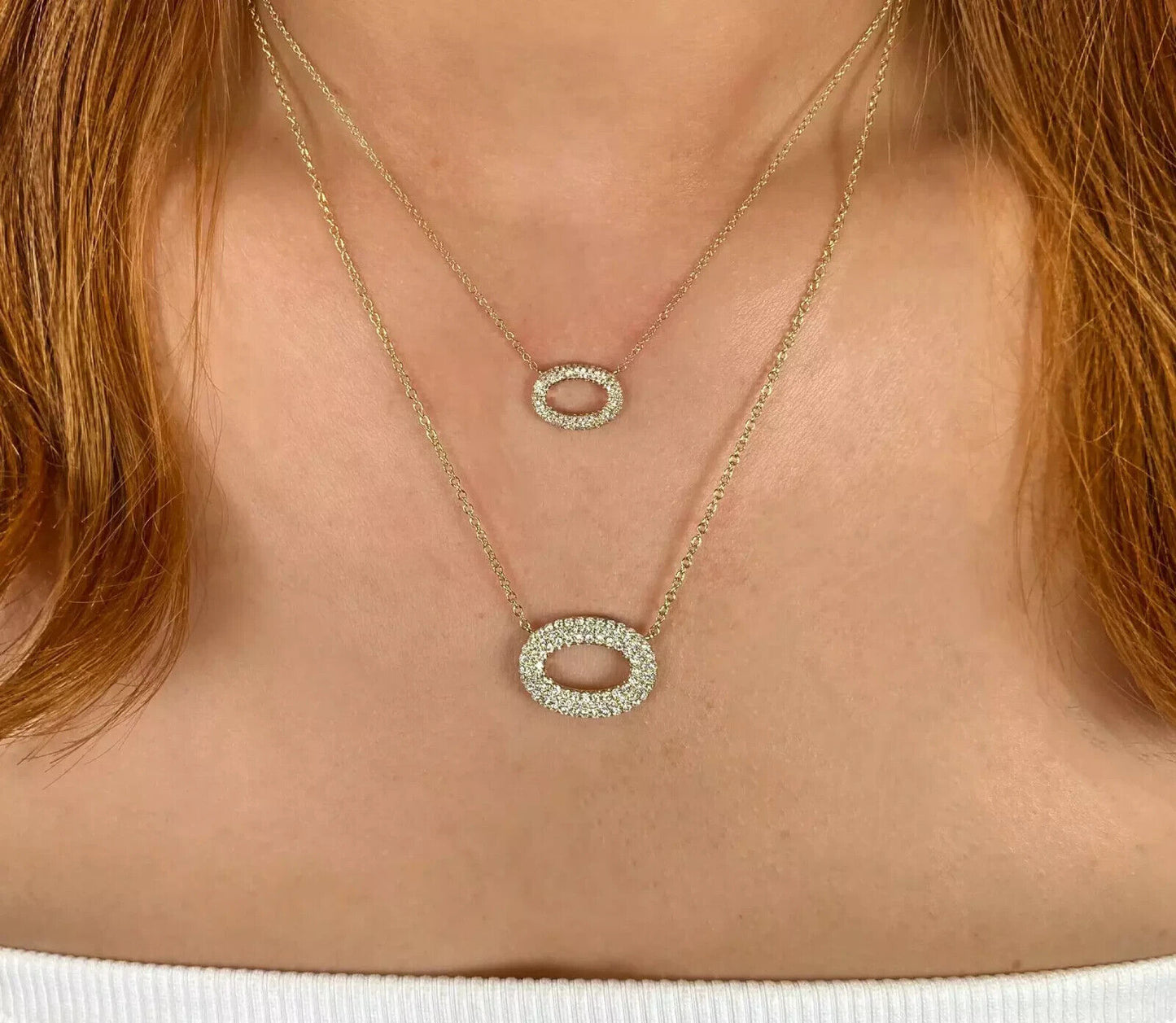 14K Gold Diamond Oval Pendant Necklace