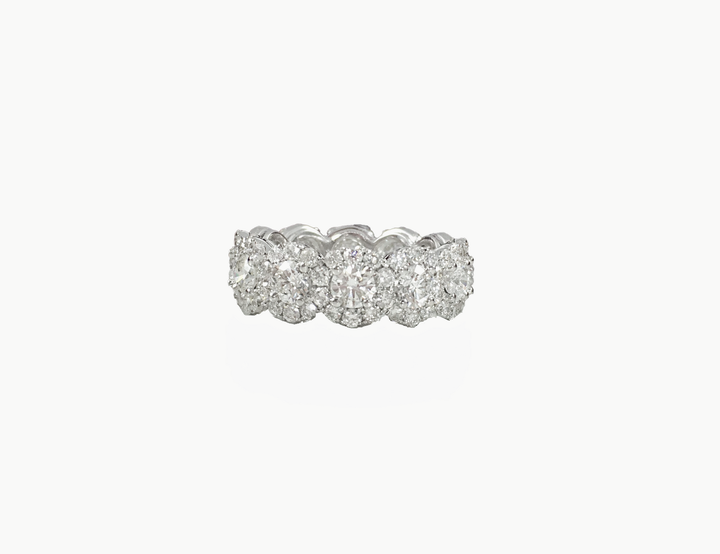 18K White Gold 2.12 CT Diamond Eternity Ring Round Cut Halo Natural Engagement Band