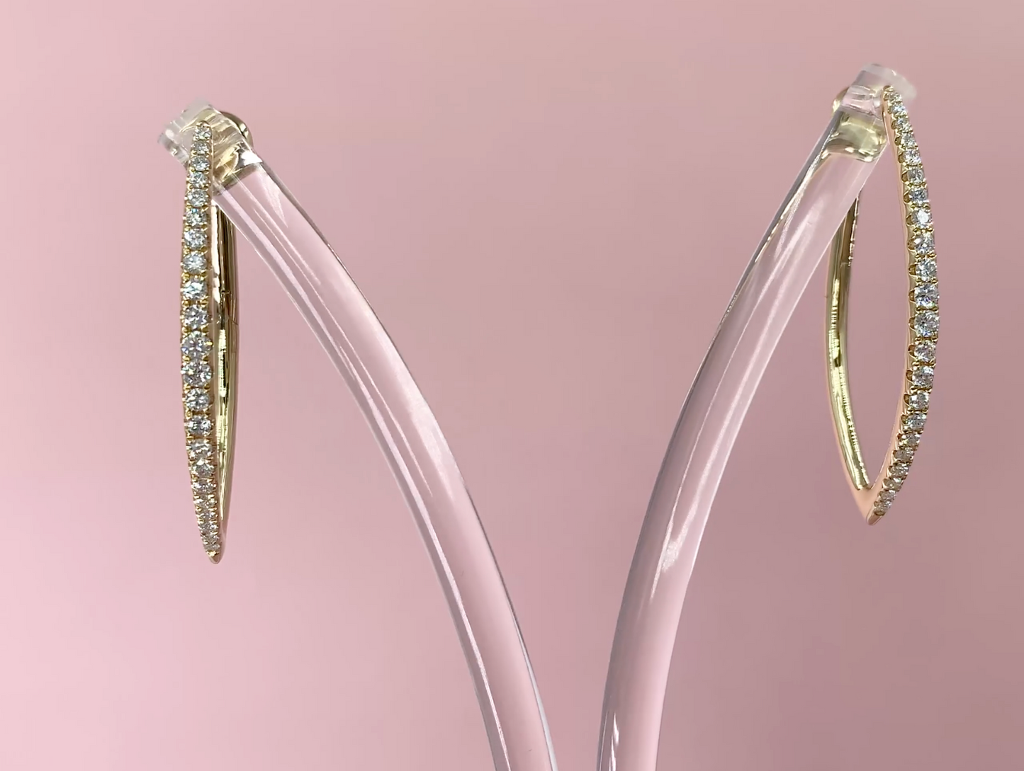 14K Gold 0.75 CT Diamond Marquise Drop Hoop Earrings Natural Round Cut
