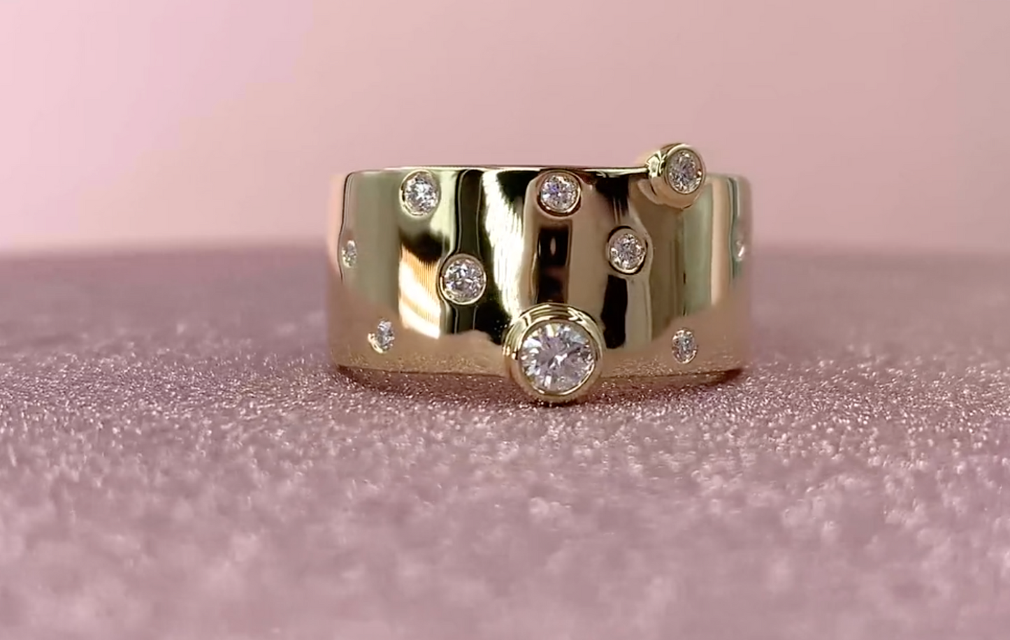 14k Gold 0.26 CT Diamond Floating Bezel Wide Band Ring Natural Round Cut